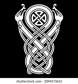 Ancient Celtic Scandinavian Design. Celtic ligature, pattern, ornament, isolated on black, vector illustration