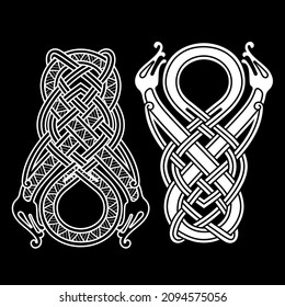 Ancient Celtic Scandinavian Design. Celtic ligature, pattern, ornament, isolated on black, vector illustration