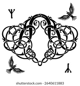 Ancient Celtic, Scandinavian Design. Celtic ligature, pattern, ornament, isolated on black vector illustration