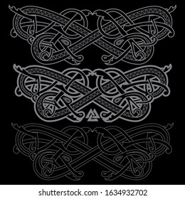 Ancient Celtic, Scandinavian mythological symbol of dragon. Celtic knot ornament, isolated on black, vector illustration