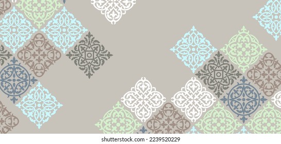 Ancient ceramic tile background. Wall or floor texture. Decorative antique stone ornament.