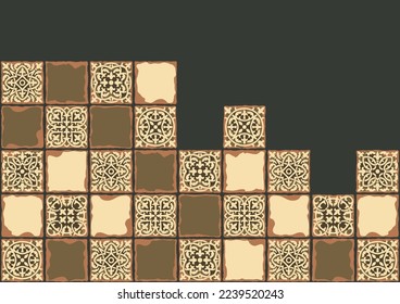 Ancient ceramic tile background. Wall or floor texture. Decorative antique stone ornament.