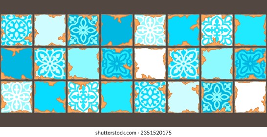 Ancient ceramic tile pattern. Wall or floor texture. Decorative antique stone ornament.