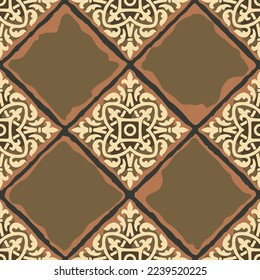 Ancient ceramic tile seamless pattern. Wall or floor texture. Decorative antique stone ornament.