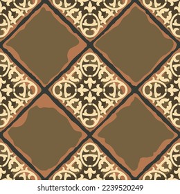 Ancient ceramic tile seamless pattern. Wall or floor texture. Decorative antique stone ornament.