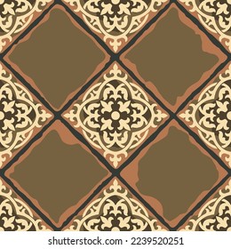 Ancient ceramic tile seamless pattern. Wall or floor texture. Decorative antique stone ornament.