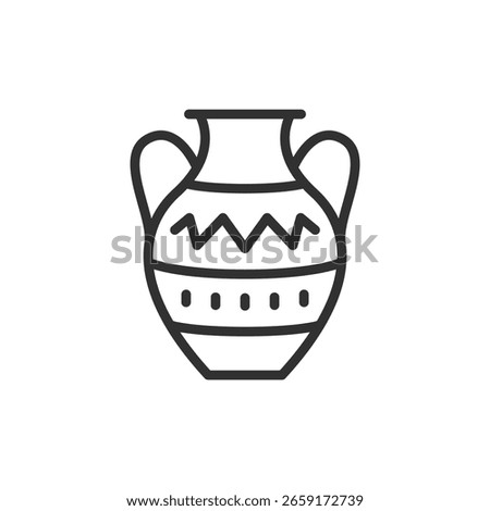 Ancient ceramic vase, linear icon. Antique pottery, Greek artifact, or museum relic. Line with editable stroke.