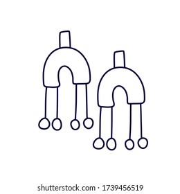 Ancient chandelier earrings with in doodle style. Hand drawn vector illustration in black ink isolated on white background.  Great for coloring book.
