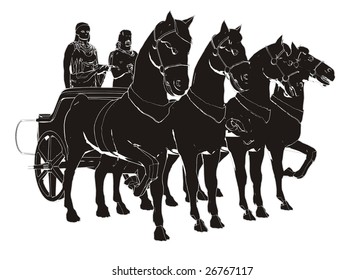 Ancient Chariot With Four Horse Vector Look Like Paint