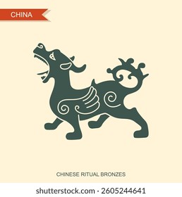 Ancient Chinese Bronze Sculpture. Flat vector icon. A Masterpiece of Art