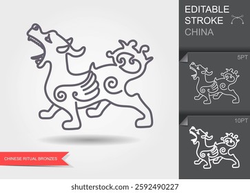 Ancient Chinese Bronze Sculpture. Line icon with editable stroke. A Masterpiece of Art