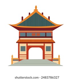 Ancient chinese building flat design illustration, china palace architecture clipart, chinese traditional building clip art image

