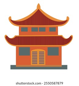 Ancient chinese building vector image, asian traditional building facade clip art, flat design illustration