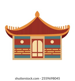 Ancient chinese building vector image, traditional asian palace, japanese house clipart, cartoon korean ethnic house building flat illustration
