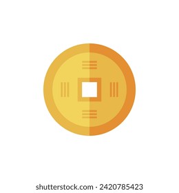 ancient chinese coin flat design vector illustration. gold oriental currency symbol object bringing wealth, fortune, prosperity, luck and treasure. old chinese copper coins for chinese new year