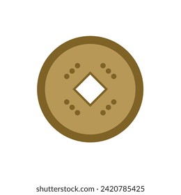 ancient chinese coin flat design vector illustration. gold oriental currency symbol object bringing wealth, fortune, prosperity, luck and treasure. old chinese copper coins for chinese new year