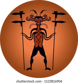 ancient Chinese demon with spears
