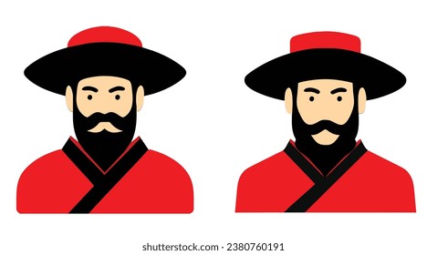 Ancient Chinese dress in red uniform, cartoon character, Chinese people greeting, Chinese new year concept, vector illustration 