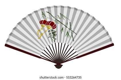 Ancient Chinese Fan With Traditional Lantern 