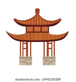 Ancient chinese gate traditional building vector illustration, entrance gate china isolated on white background, asian oriental gate architecture