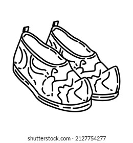 Ancient Chinese Handmade Wedding Shoes Part of Chinese New Year Accessories and Feng Shui Symbols Hand Drawn Icon Set Vector.