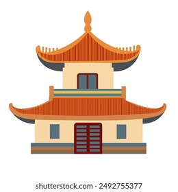 Ancient chinese house building vector art, asian traditional building facade clip art image, flat design illustration