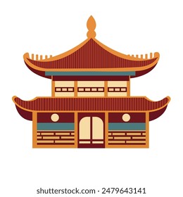 Ancient chinese japanese house building exterior, asian traditional building facade in flat design style vector illustration