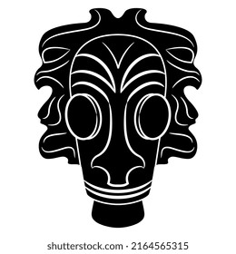 Ancient Chinese Neolithic mask. Hongshan culture. Black and white negative silhouette.