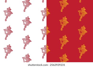 ancient chinese pagoda lantern doodle seamless pattern background set for packaging. retro pagoda lantern background. engraving pagoda lantern wallpaper. pattern background with pagoda lanterns.