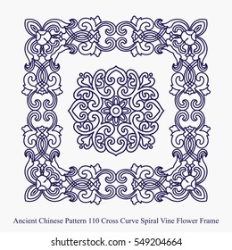 Ancient Chinese Pattern of Cross Curve Spiral Vine Flower Frame