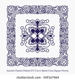 Ancient Chinese Pattern of Curve Spiral Cross Square Flower