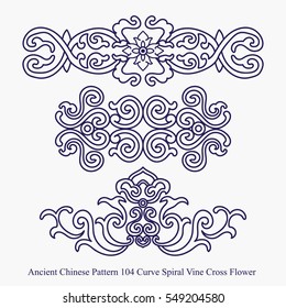 Ancient Chinese Pattern of Curve Spiral Vine Cross Flower