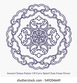Ancient Chinese Pattern of Curve Spiral Chain Frame Flower