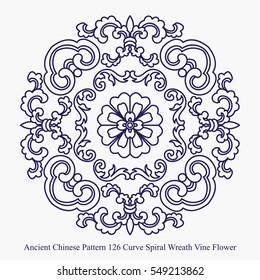 Ancient Chinese Pattern of Curve Spiral Wreath Vine Flower