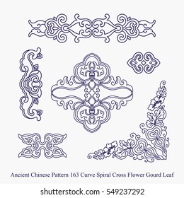 Antikes chinesisches Muster der Kurve Spirale Kreuz Blume Kürbis Blatt