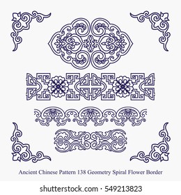 Ancient Chinese Pattern of Geometry Spiral Flower Border