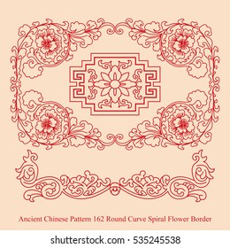 Ancient Chinese Pattern of Round Curve Spiral Flower Border