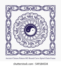 Ancient Chinese Pattern of Round Curve Spiral Chain Frame