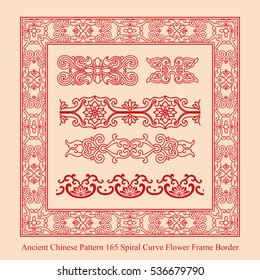 Ancient Chinese Pattern of Spiral Curve Flower Frame Border