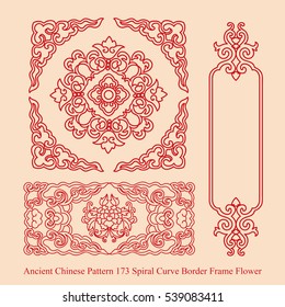 Ancient Chinese Pattern of Spiral Curve Border Frame Flower