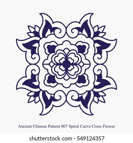 Ancient Chinese Pattern of Spiral Curve Cross Flower