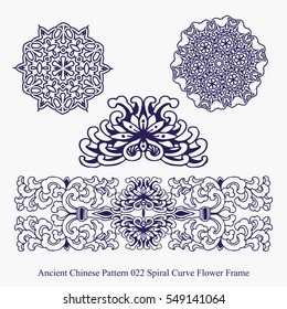 Ancient Chinese Pattern of Spiral Curve Flower Frame
