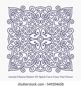 Ancient Chinese Pattern of Spiral Curve Cross Vine Flower