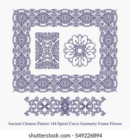 Ancient Chinese Pattern of Spiral Curve Geometry Frame Flower