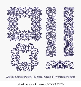 Ancient Chinese Pattern of Spiral Wreath Flower Border Frame
