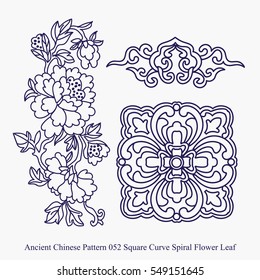 Ancient Chinese Pattern of Square Curve Spiral Flower Leaf