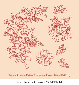 Ancient Chinese Pattern_036 Nature Flower Gourd Butterfly
