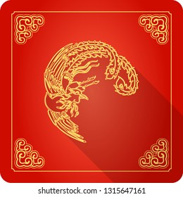 Ancient Chinese Phoenix Icon, Flat Design