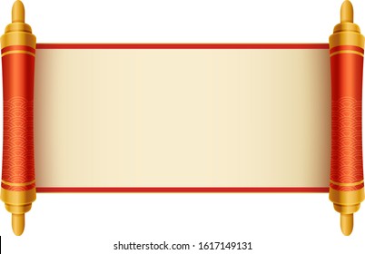 Ancient Chinese scroll illustration with place for your text. Cartoon style vector illustration.