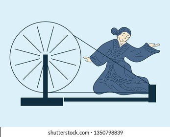 An Ancient Chinese Woman Weaving Illustration